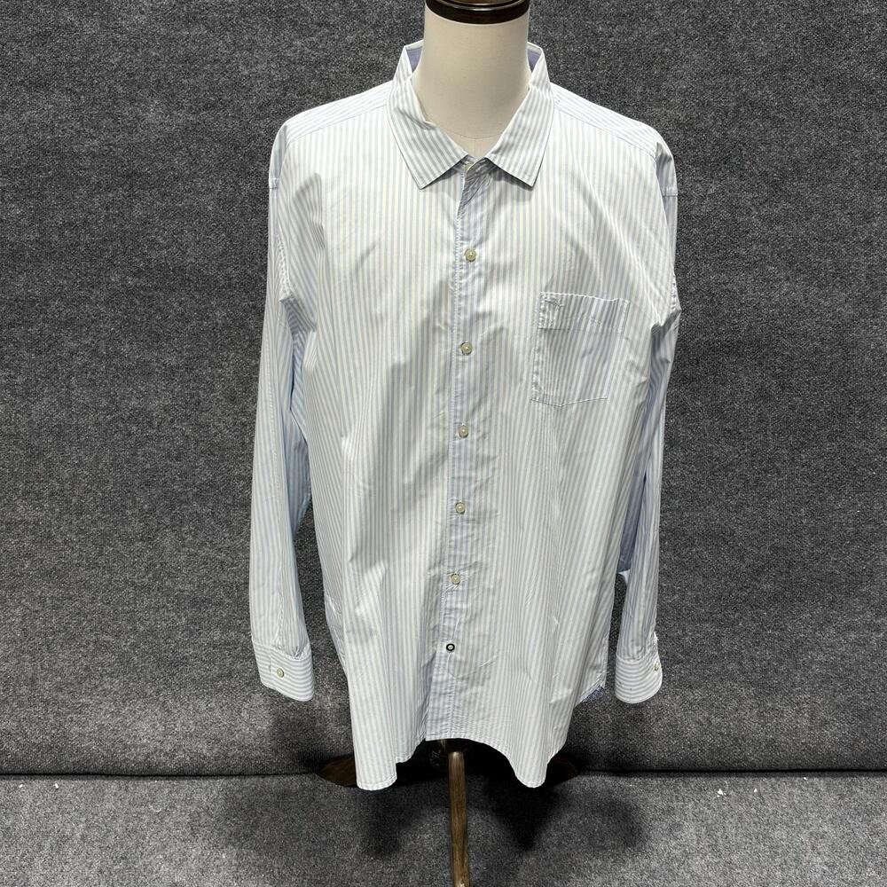 Tommy Bahama Shirt Mens 3XL Blue Stripe Long Sleeve Button Front Pima Cotton